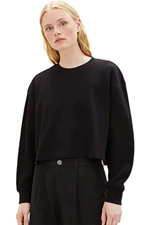 TOM TAILOR Damen 1038310 Cropped Basic Sweatshirt, 14482-deep Black, XXL