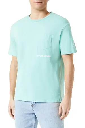 Replay Herren T-Shirt Kurzarm aus Baumwolle, (Türkis), M