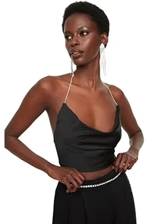 Trendyol Damen Glam Fitted Basic Cowl Neck Woven Bustier, , 60