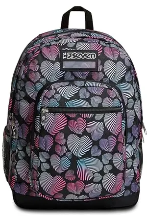 7 for all Mankind Freethink Rucksack,Geräumige Schultasche für Teenager,Schulranzen fü Mädchen Jungen,mit Doppelfach und Trinkflaschenfach,gepolstert,für Schule, Sport und Freizeit,mit USB-Anschluss;Herzen-Muster