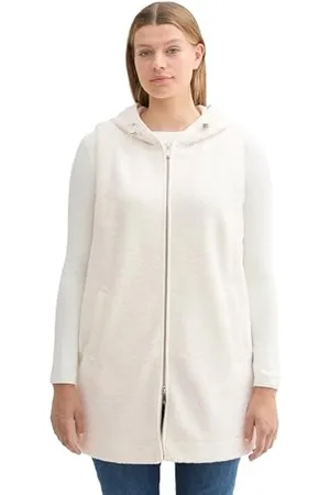 TOM TAILOR Damen Plussize Teddy Weste mit Kapuze, , 46