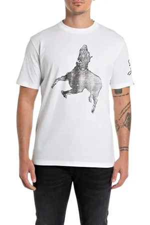 Replay Herren T-Shirt Kurzarm aus Baumwolle, Weiß (White 001), 3XL