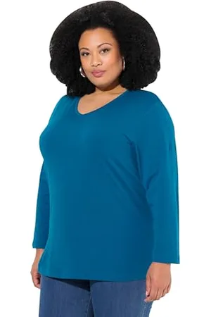Ulla Popken Damen große Größen Übergrößen Plus Size Shirt, V-Ausschnitt, Relaxed, Langarm