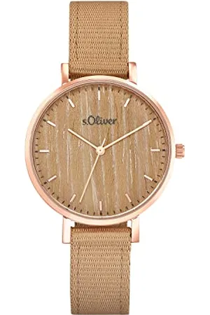 QS by s.Oliver Armbanduhr Damen Quarzuhr Analog, mit Nylon Armband, Braun, 3 bar Wasserdicht, Kommt in Uhren Geschenk Box