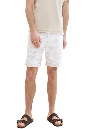 TOM TAILOR Herren Regular Fit Chino Shorts mit Alloverprint, beige brushed leaf design, 33