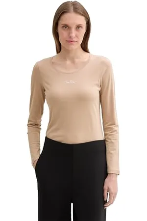 TOM TAILOR Damen Longsleeve aus Baumwolle mit Logo-Print, , L