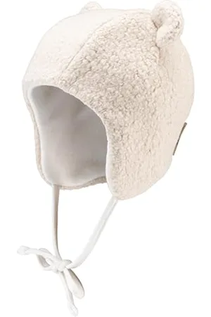 Sterntaler Inka Mütze aus Baumwollteddy - Unisex Babymütze mit dekorativen Öhrchen - Beanie mit angeschnittenen Ohrenklappen und Bindeband - gefüttert mit Baumwollfleece - Natur, 43
