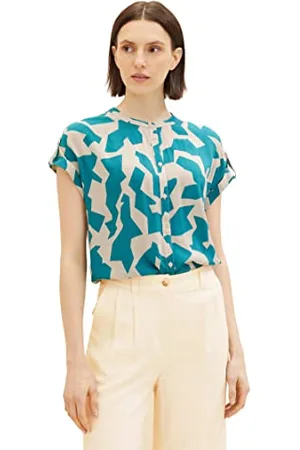 TOM TAILOR Damen 1036709 Loose Fit Bluse, 32146-Petrol Big Abstract Design, 38