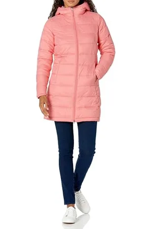 Amazon Damen Leichter, wasserabweisender, verstaubarer Regular-Fit-Daunenmantel mit Kapuze (erhältlich in Plus Size), , XXL