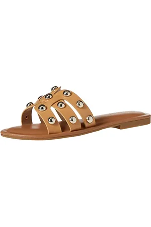 THE DROP Damen Monika Flat H-band Slide Sandal, Doe Tan Nieten, Gr. 42 EU