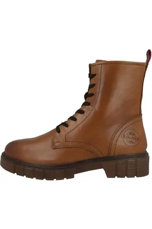 QS by s.Oliver Damen Schnürstiefel ohne Absatz aus Leder Winter, Braun , 38 EU