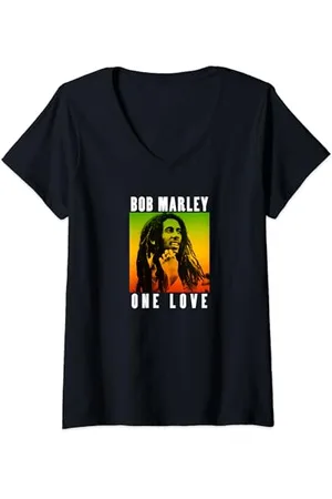 Bob Marley Damen Offizieller One Love Farbverlauf T-Shirt mit V-Ausschnitt