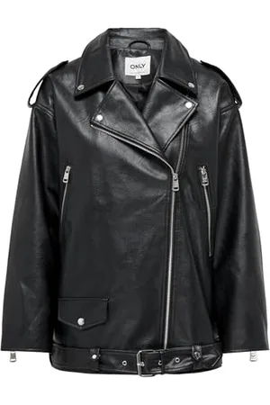 ONLY Damen ONLVERA Faux Leath Long Biker OTW NOOS Lederjacke, Black, S