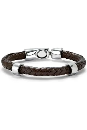 UNO de 50 Geflochtenes Lederarmband mit 2 Ringen, versilbert mit Sterlingsilber, X-Large, , Kein Edelstein