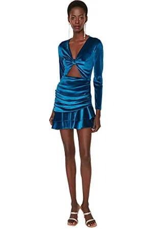 Trendyol Damen Woman Mini Bodycon Stehkragen im Choker-stil Webstoff Kleid, , 42 EU