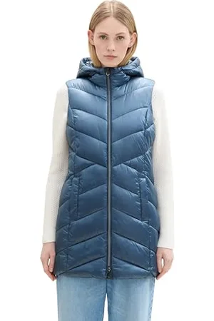 TOM TAILOR Damen 1041490 Lange Steppweste mit Kapuze, 26779-Nighttime Blue, XXL