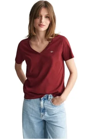 GANT Damen REG Shield SS V-Neck T-Shirt, , XXL