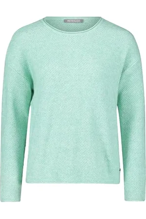 Betty & Co Damen Strickpullover mit Rundhalsausschnitt Green Melange,40