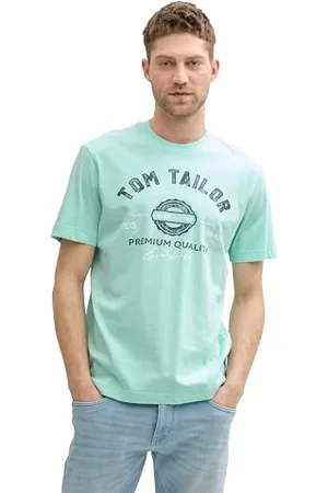 TOM TAILOR Herren 1037735 T-Shirt aus Baumwolle mit Logo-Print, 37105-Bright Mint Green, M