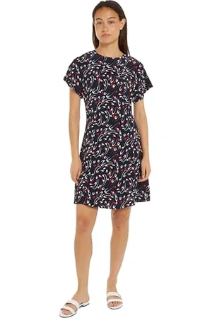 Tommy Hilfiger Damen Kleid Small Ribbon Mini Dress Kurzarm, Mehrfarbig (Small Ribbon Print/ Desert Sky), 42