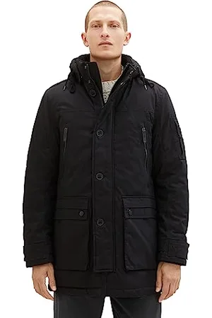 TOM TAILOR Herren 1037358 Coated Parka Jacke mit Abnehmbarer Kapuze, 29999-Black, L