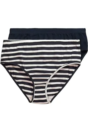 Ulla Popken Damen große Größen Übergrößen Plus Size Slips, 2er-Pack, Uni/Ringel, Biobaumwolle