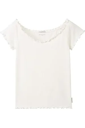TOM TAILOR Mädchen Kinder Basic T-Shirt mit Carmen-Ausschnitt, Wool White, 176