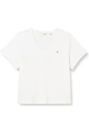 GANT Damen REG Shield SS V-Neck T-Shirt, White, 3XL