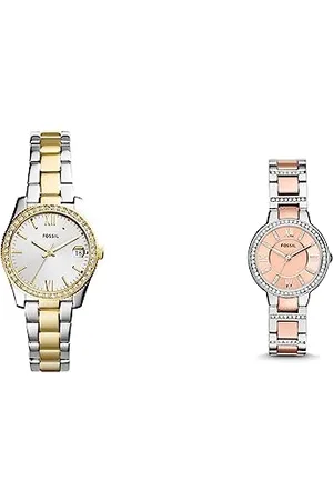 Fossil Damenuhr Scarlette Mini, 32 mm Gehäusegröße, Quarzwerk, Edelstahlarmband & Damenuhr Virginia, 30mm Gehäusegröße, Quarzwerk, Edelstahlarmband