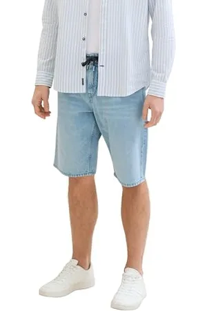 TOM TAILOR Herren Morris Fit Shorts mit Leinen, Used Bleached Blue Denim, 36
