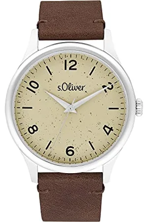 QS by s.Oliver Armbanduhr Herren Quarzuhr Analog, mit Leder Armband, Braun, 5 bar Wasserdicht, Kommt in Uhren Geschenk Box, 2033545