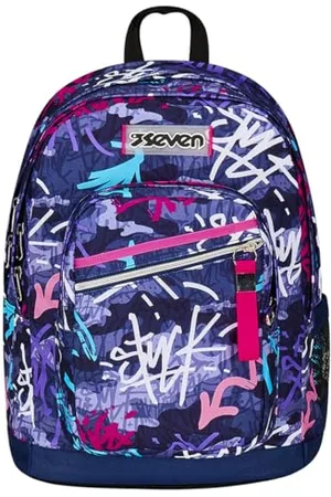 7 for all Mankind Rucksack, gepolsterter Schulranzen für Schule, Sport und Freizeit, Geräumige Schultasche für Teenager, Mädchen und Jungen, mit Trinkflaschenfach, violett, italienisches Design