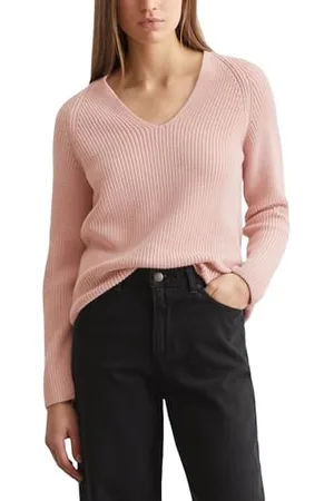 Marc O’ Polo Marc OߴPolo Damen Strickpullover aus Bio-Baumwolle mit V-Ausschnitt, Rosa , M