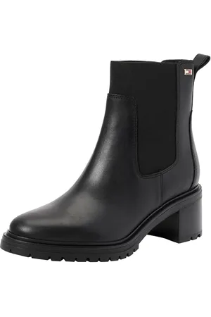 Tommy Hilfiger FLAG MID HEEL LEATHER CHELSEA ( Niedrige Stiefel Damen, (Black), 38 EU