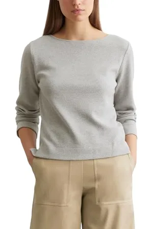 Marc O’ Polo Marc OߴPolo Damen Sweatshirt mit U-Boot-Ausschnitt Regular Fit, Grau , XXL