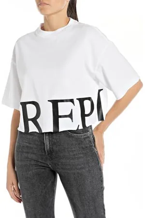 Replay Damen T-Shirt Kurzarm aus Baumwolle, (Weiß), XL