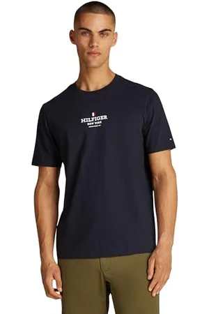 Tommy Hilfiger Herren T-Shirt Kurzarm mit Branding, Blau (Desert Sky), M