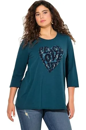 Ulla Popken Damen Shirt, Herzmotiv, A-Linie, V-Ausschnitt, Langarm, , 46-48 EU