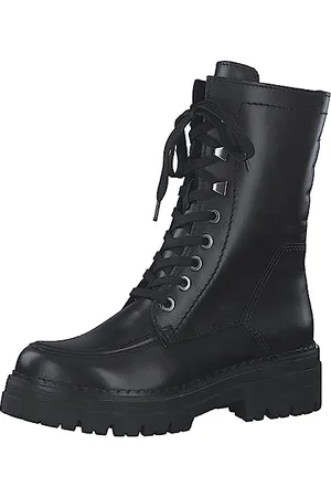Marco Tozzi Damen Stiefeletten zum Schnüren aus Leder Plateau, (Black), 39