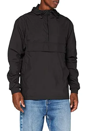 Build Your Brand Mens BY096-Basic Pull Over Jacket Windbreaker, Black, 5XL