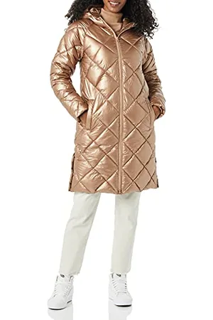 Amazon Damen Schwerer, Knielanger Puffer-Wintermantel Mit Rautensteppung Und Kapuze, , XXL