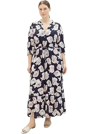 TOM TAILOR Damen 1038797 Maxikleid mit Muster & Bindedetail, 32413-tie dye Flower Design, 52