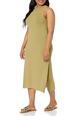 THE DROP Damen Gabriela Maxikleid mit hohem Halsausschnitt, A-Linie, Seitenschlitz, , X-Large