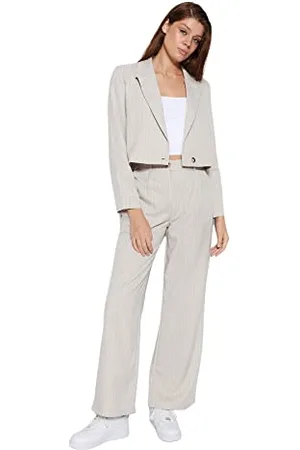 Trendyol Damen Damenhose mit Hoher Taille und Weitem Bein Hose, Stein, 36