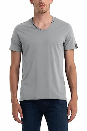 Replay Herren T-Shirt Kurzarm mit V-Ausschnitt, (Grau), XS
