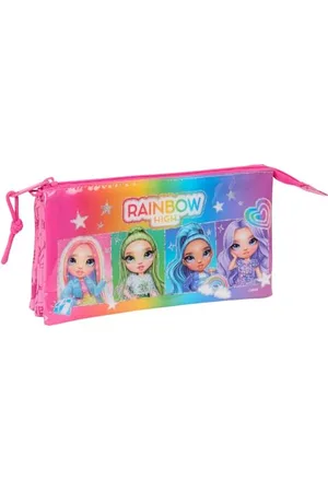 Safta Rainbow HIGH Shine - Dreifach-Federmäppchen für Kinder, ideal für Kinder im Schulalter, bequem und vielseitig, Qualität und Widerstandsfähigkeit, 22 x 3 x 12 cm, , M, Casual
