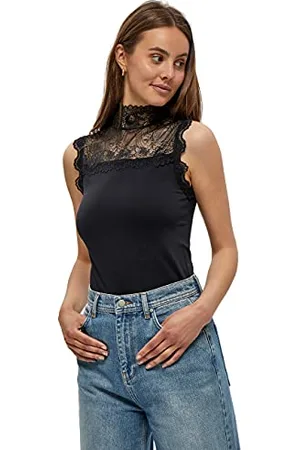 Minus Vanessa Hoch Ärmellos Top mit Halsausschnitt | Tank Top Damen in bequemen Materialien | Frühling Tops für Damen in verschiedenen Größen | Enge Passform Damen Top mit schöner Spitze