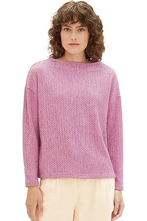 TOM TAILOR Damen Basic Sweatshirt mit Zopfstruktur, mauvy plum, XXL