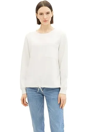 TOM TAILOR Damen Basic Sweatshirt mit Kordelzug, Whisper White, M