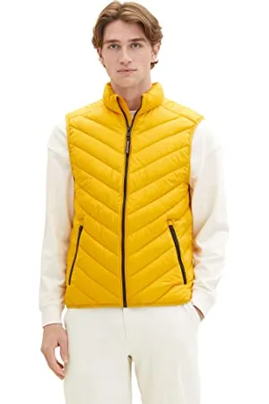 TOM TAILOR Herren 1036072 Lightweight Steppweste mit Stehkragen aus recyceltem Polyester, 32096-symphonic Sun Yellow, L